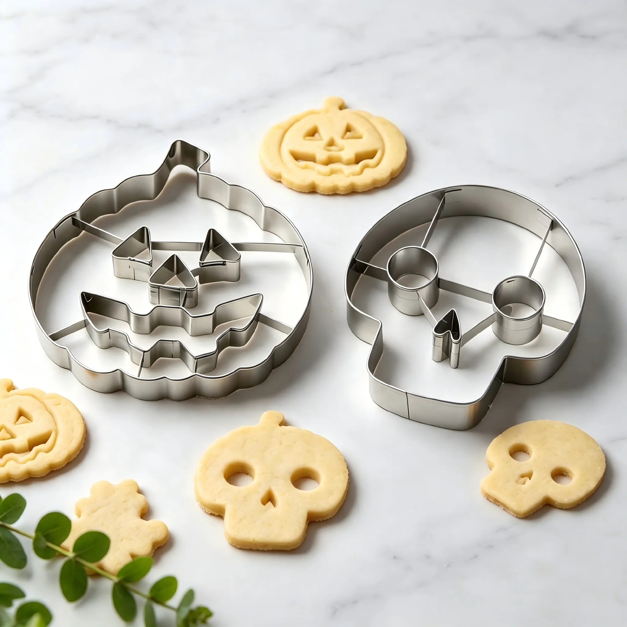 2PCS Halloween Cookie Cutter Set, Food Grade Stainless Steel, 3D Pumpkin Skull Smiley Face, Baking Mold for Halloween Party DIY