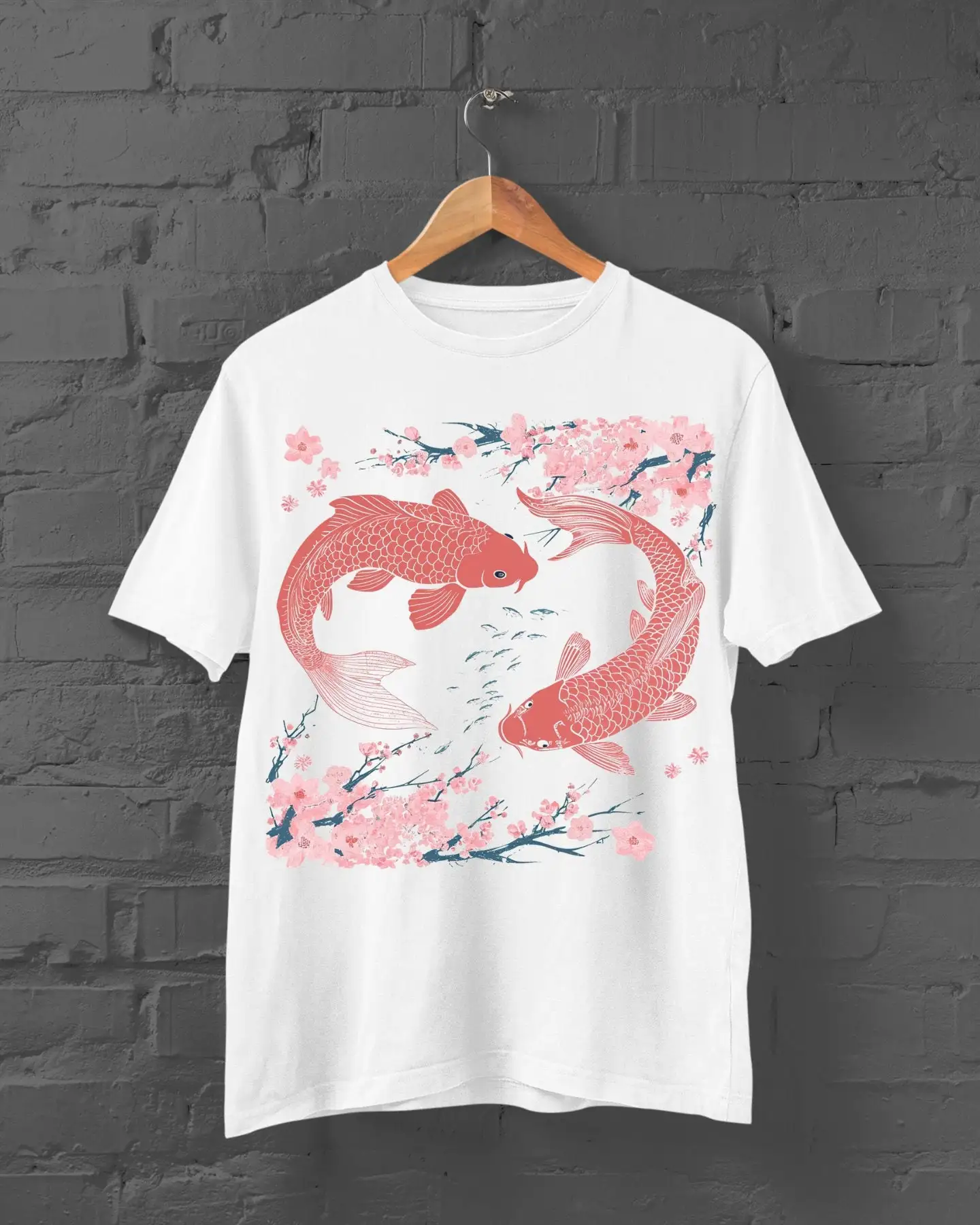 Red Koi Fish T Shirt Japanese Anime Sakura Harajuku Cute Japan Tree