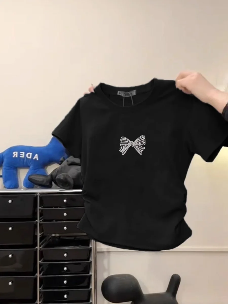 

Новая женская летняя футболка Bla American Sle ort Sve с узлом на талии и дизайнерским акцентом, корейская версия