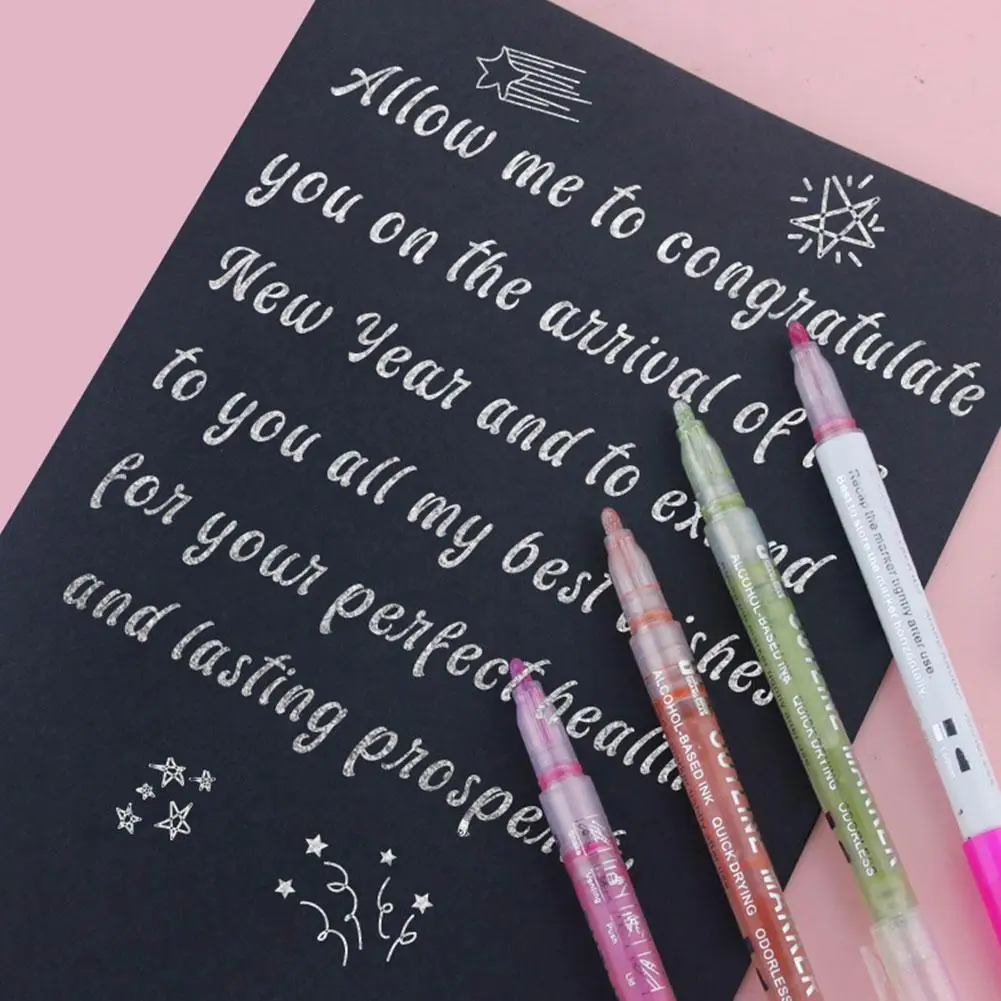 8 Colors Double Line Outline Art Pen Marker Pen For Students Quick Dry DIY Graffiti Highlighter Scrapbook Pen 1/8pcs