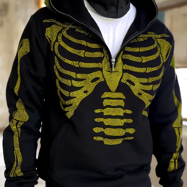 Rhinestone Skeleton Hoodies Women Gothic Black Zip Up Oversized Sweatshirts Female Vintage Harajuku Hooded Men Jacket Streetwear AliExpress 200000345