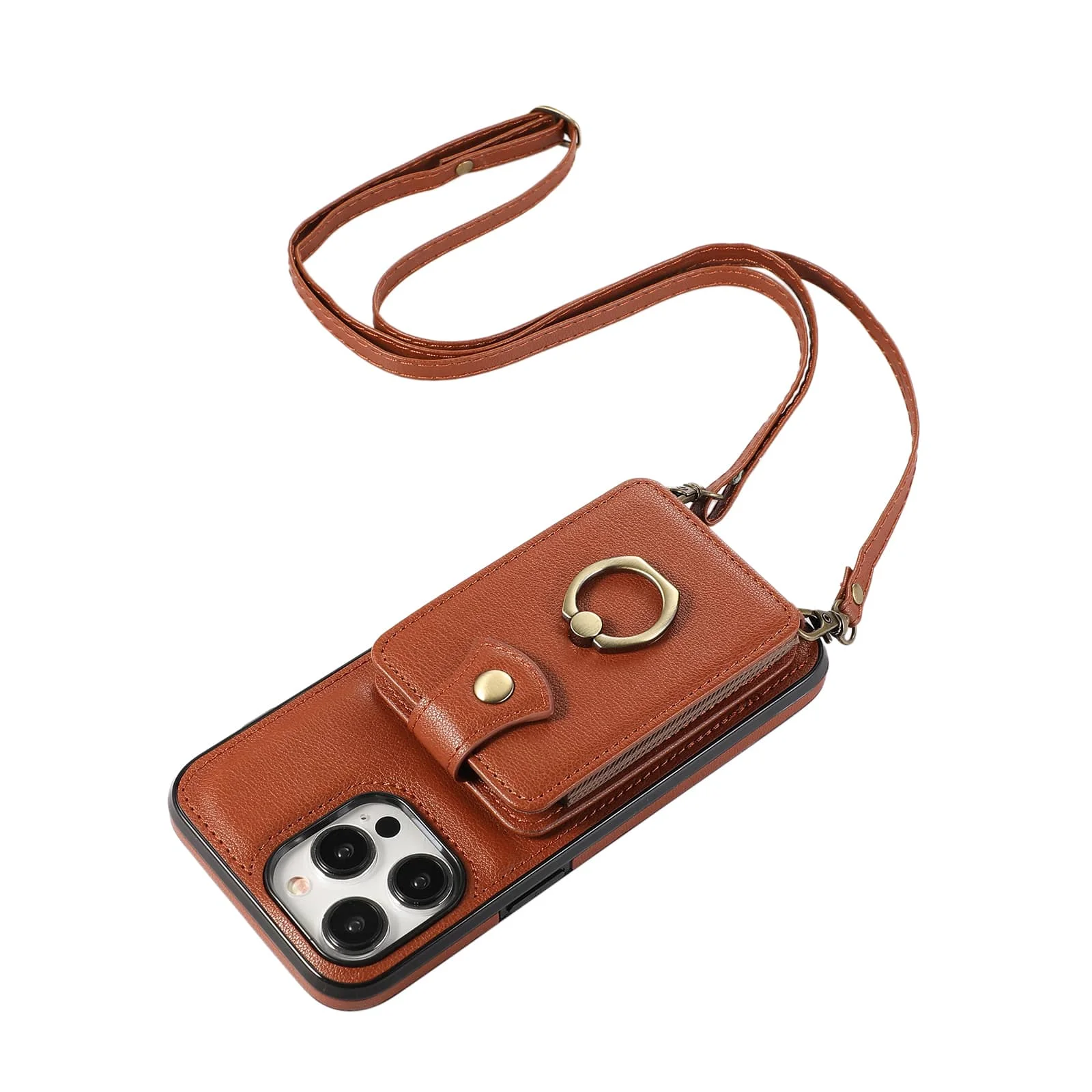 For iPhone 18/17e/16/15/14 Pro Max Plus Case Wallet with Card Holder, 360°Rotation Finger Ring Holder Kickstand, RFID Blocking