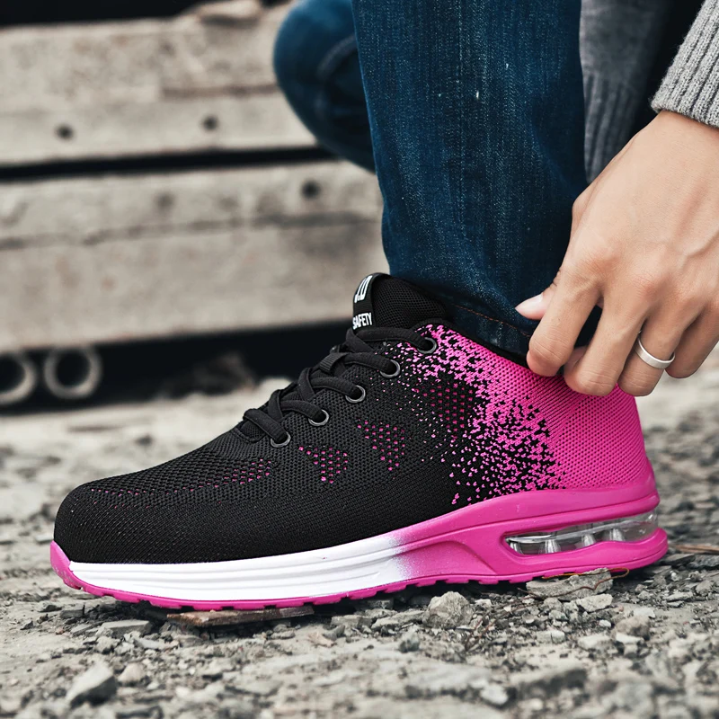 أحذية السلامة الرجال النساء أحذية سلامة العمل الصلب تو حذاء ثقب برهان وسادة هوائية العمل أحذية رياضية خفيفة موضة أحذية عمل للجنسين