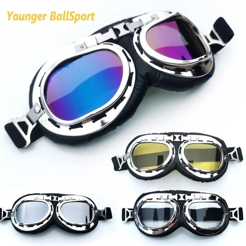 2024 Retro Motorcycle Goggles 100% UV400 Glasses Vintage Moto Classic Goggles for Cycling Pilot Steampunk ATV Bike Copper Helmet