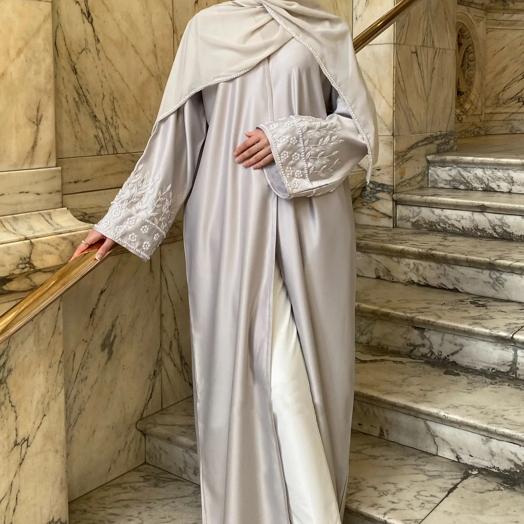 Dubai Beads Open Kimono Abayas Modest Women for 2025 Muslim Satin Dress Dubai Kaftan Robe Islam Clothing Cardigan Jalabiya Arab