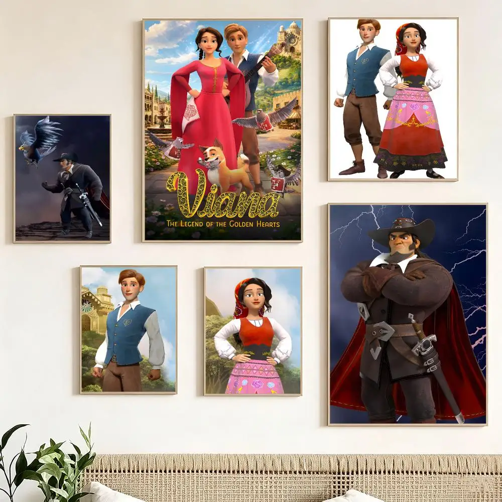 Cartoon Viana The Legend of the Golden Hearts Poster impermeable para el hogar sala de estar dormitorio bar decoracion estetica