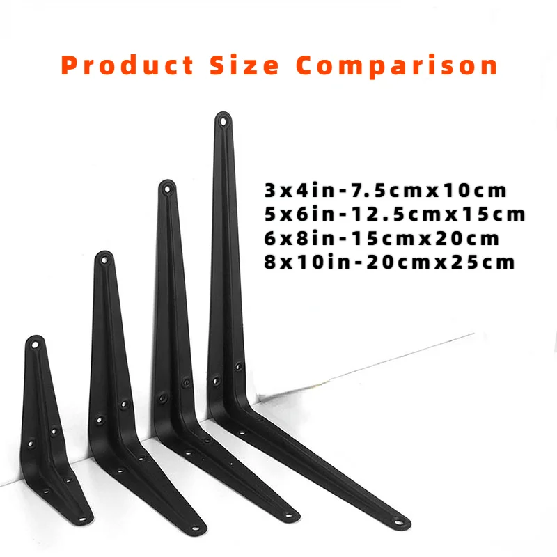 10PCS Shelf L-Brackets 8 Inch Floating Shelf Bracket Heavy Duty Black Steel for Decorative Wall Mount Joint Angle with Screws