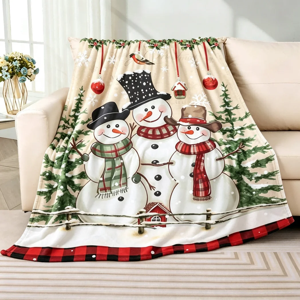 1pc snowman leaves flowers  blanket gift halloween x-mas flannel Blankets girls boys family festival deco gifts four season use