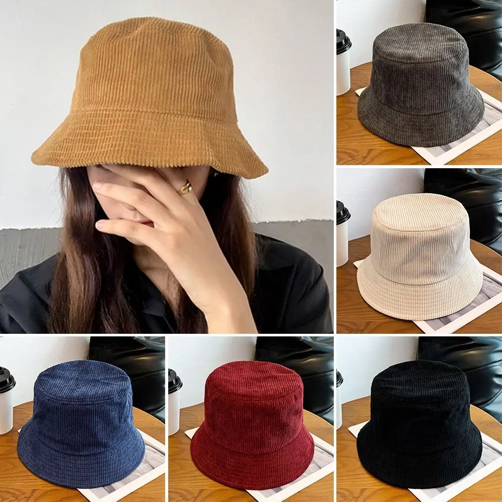 Warm Bucket Hat Outdoor Plush Corduroy Panama Hat Casual Winter Sun Cap Men Women