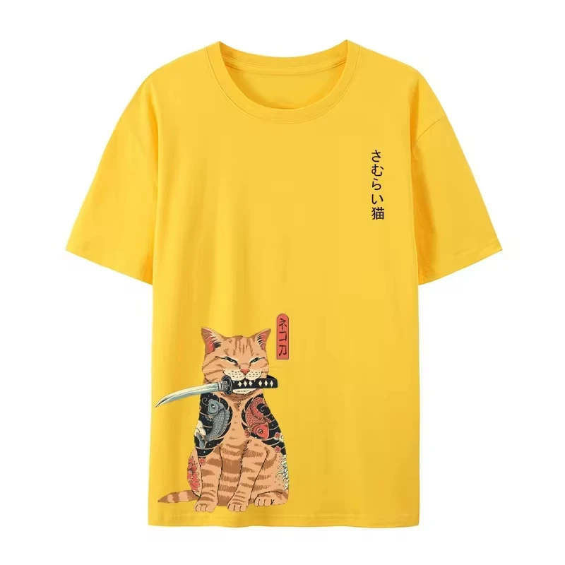 2024 Summer New Oversize Fashion Warrior Cat Printed Tees For Men And Women Street Hip Hop Round Neck Short Sleeve T-shirts