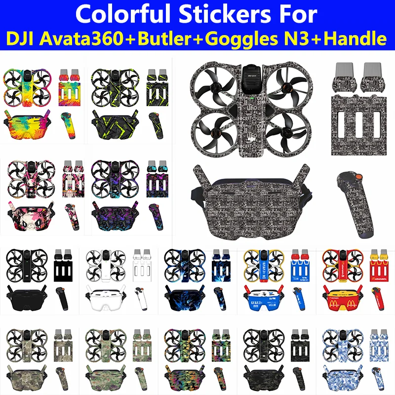 For DJI Avata 360 Drone Stickers Battery Butler Goggles N3/RC Motion 3 Decorative Decals Protective Film Colorful Skin Accessory