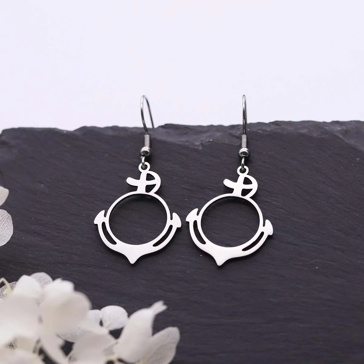 Kinitial Stainless Steel Hollow Anchor Hook Dangle Earrings Minimal Nautical Cutout Jewelry Ocean Sailor Gift For Women