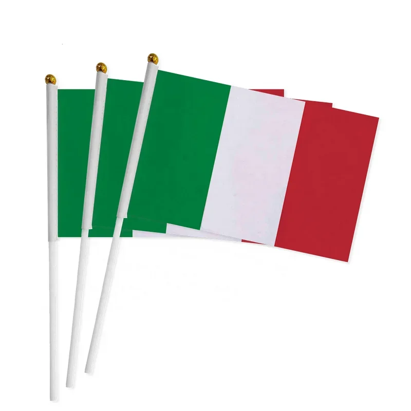 Italy Hand Flags 10pcs Home Decoration banner 14x21cm Small Italian flag hand waving flags with 30cm Plastic poles