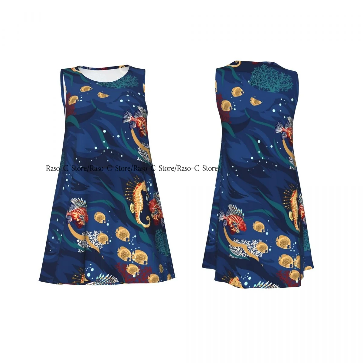 ชุดสตรีฤดูร้อนชุดลําลองเสื้อยืดชายหาดปกคลุมปะการังและชุดถังปลาเขตร้อน