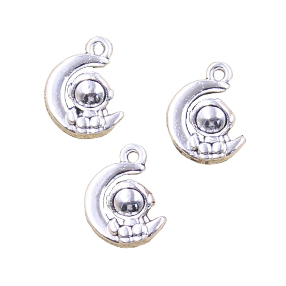 10pcs Charms Moon Space Man Universe Astronaut 15x11x5mm Antique Silver Color Pendants DIY Making Handmade Tibetan Findings