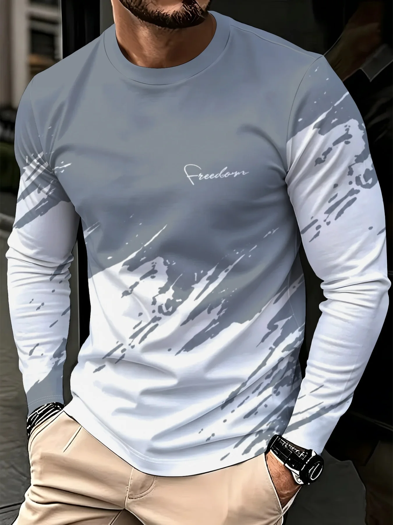Men's Breathable Long-Sleeve Crew Neck T-Shirt, Multi-Purpose Long-Sleeve Top for Casual Wear, Fitness and Outdoor Activities