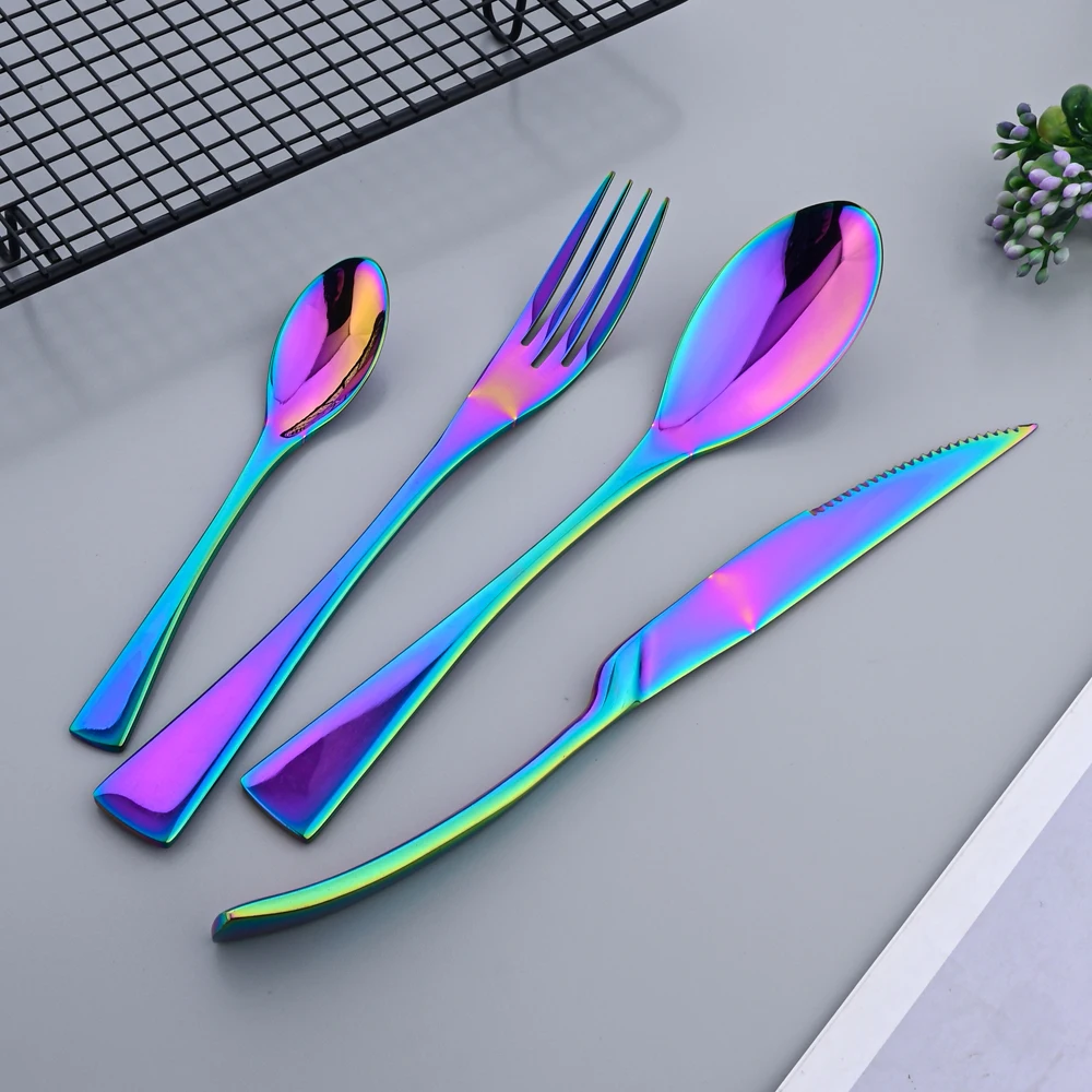 AJOYOUS 24pcs Cutlery Mirror Set Stainless Steel Knife Fork Spoon Tableware Western Kitchen Dinnerware Western Flatware with Box