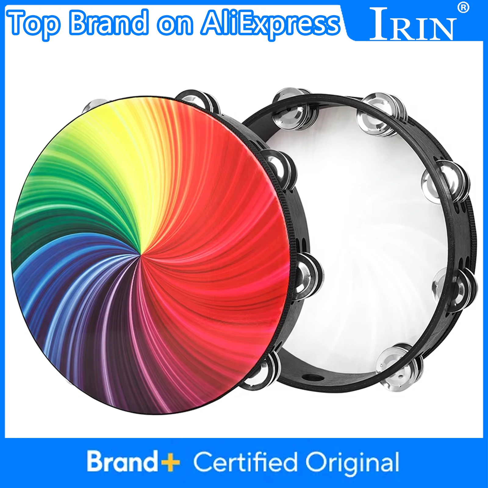 Pandereta IRIN de 10 pulgadas, tambores de mano de piel de oveja, tambores musicales, instrumento de percusión Orff, pandereta para niños, regalos de navidad