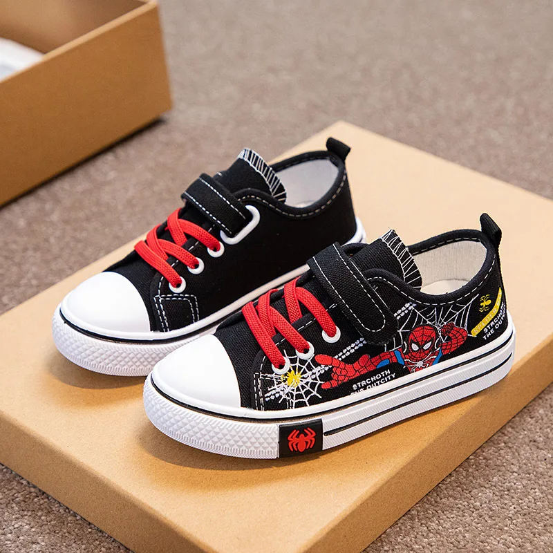 Disney Children's Shoes Boys' Breathable Autumn Fashion Cartoon Children's Casual Non Slip Soft Sole Black Canvas Shoes Size 37