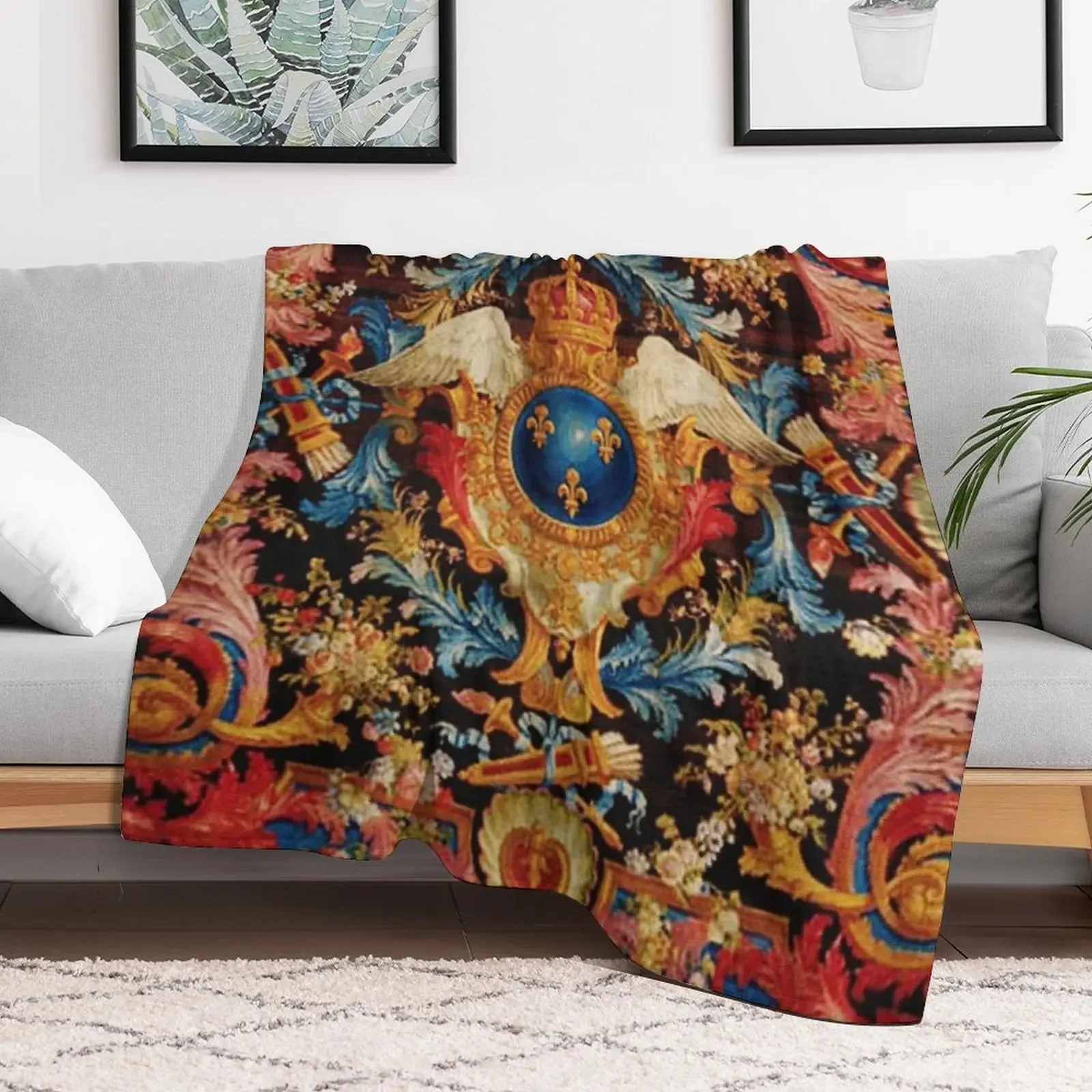 Louis XV Savonnerie French Carpet Print Throw Blanket Soft Comfort Blanket for Reading Watching TV