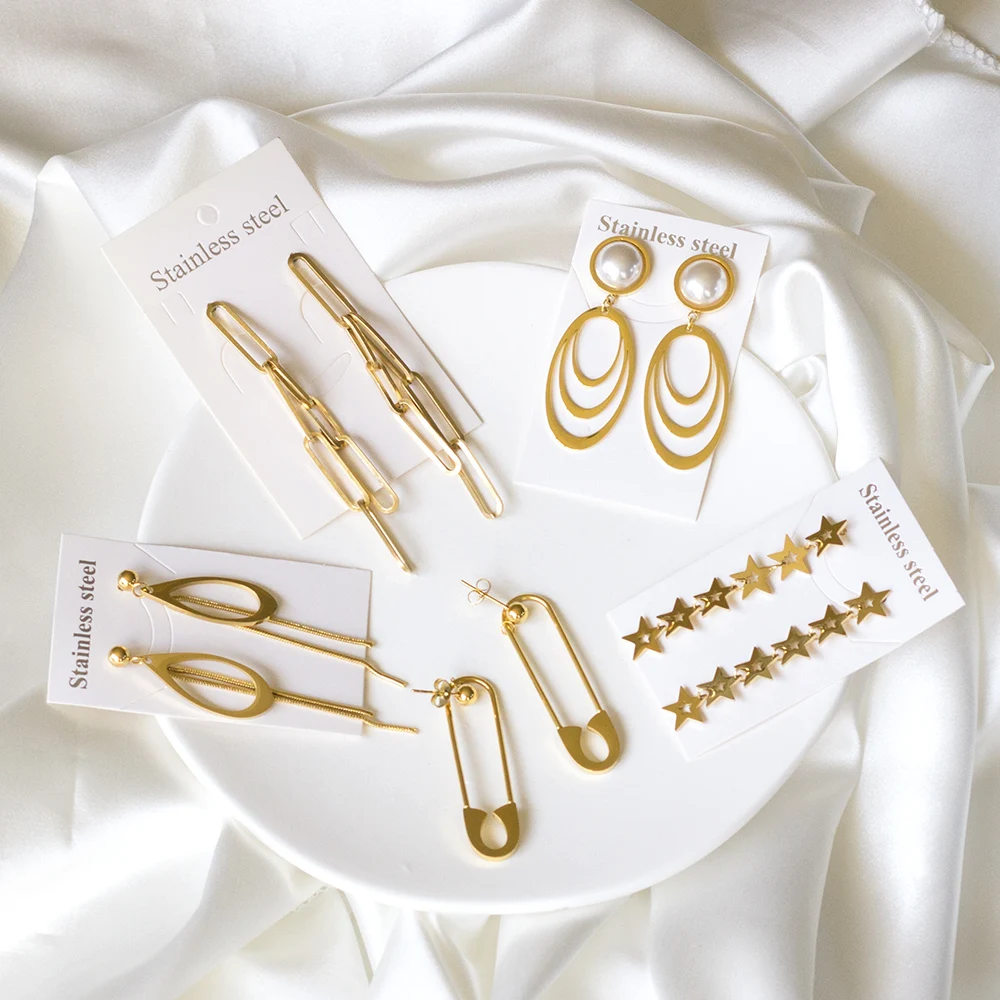 LUXUKISSKIDS Long Pendients Drop Earrings For Woman Dangle Belly Vintage Piercing Stainless Steel Fine Party Jewelry Accessories