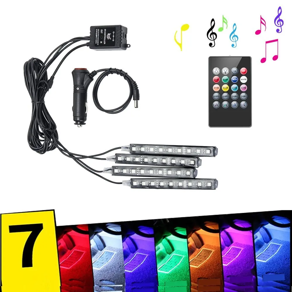 Phone Bluetooth Wireless Remote  Voice Control Colorful 12 LED Car Interior Light RGB Neon DC12V  APP control and dimming of mob