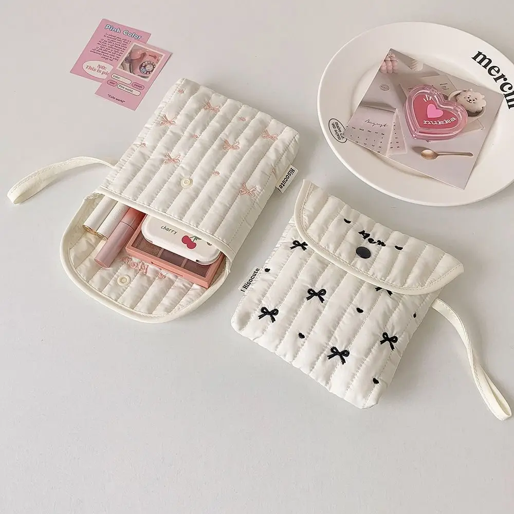 Large Capacity Embroidery Cherry Cosmetic Bag Menstruation Towel Storage Cotton Cloth Sanitary Napkin Storage Bag Small Item Bag