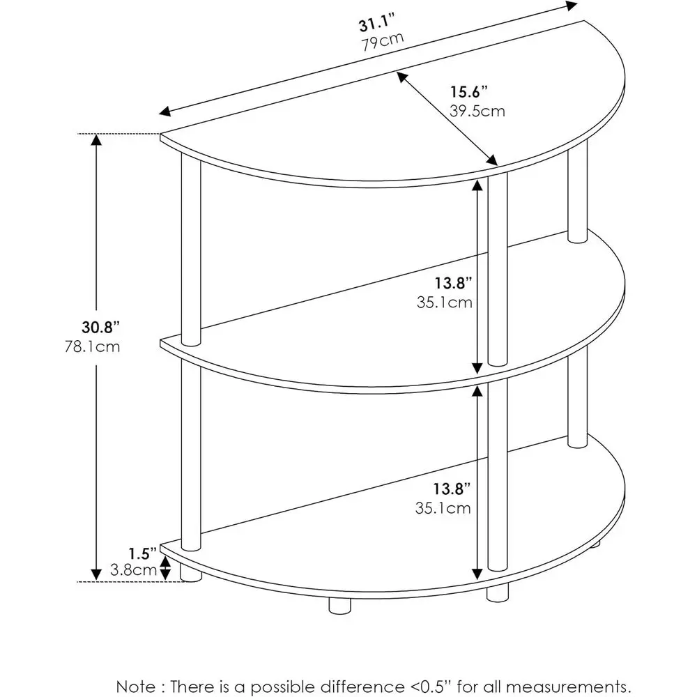 طاولة كونسول نصف دائرية بإطار من الفولاذ المقاوم للصدأ، بلوط أبيض، قطر 15.6 × 31.1 عرض × 30.8 ارتفاع #3