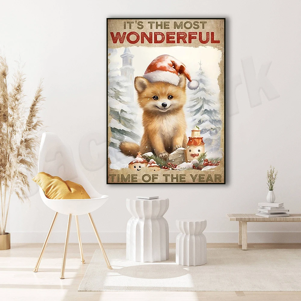 Fox Christmas Poster, It's the Most Wonderful Time of the Year Christmas Art, Fox Merry Christmas Poster, Christmas Lover Gift