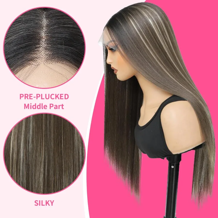 باروكة أمامية من الدانتيل الصناعي مقاس 13 × 4 × 1 بوصة للمظهر الطبيعي 24 بوصة باروكات أمامية مستقيمة رخيصة الثمن مع خط شعر مسبق النتف مثالي لـ #2