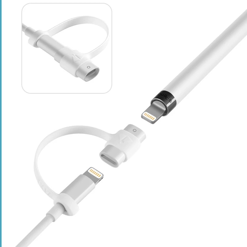 

For Apple Pencil Charging Adapter Anti-loss Protective Cover White Silicone Anti-loss Lanyard Wholesale