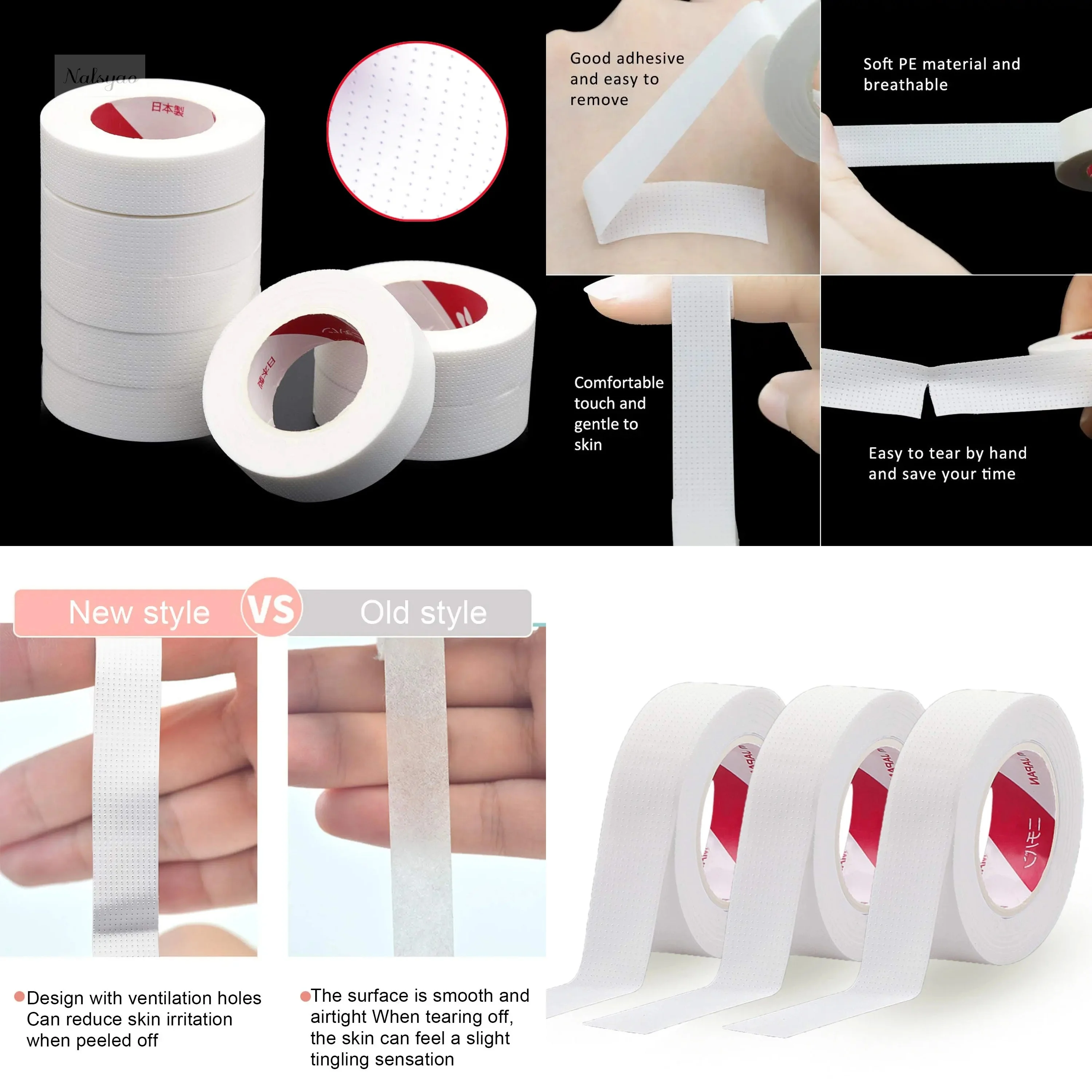 2/3 Rolls Japanese Insulating Tape for Eyelash Extension Lint Free Under Eye Pads Breathable Non-woven Tape Paper Eyelash Patch
