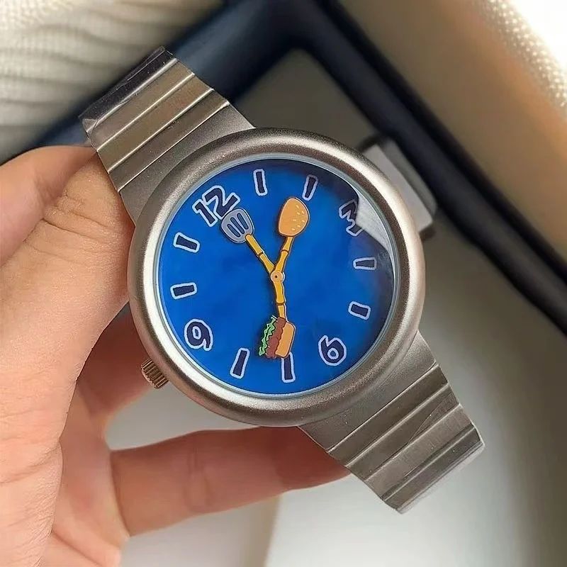 PINTIME Women Men's Gift Original Hamburger Creative Cute Cartoon Blue Sea Waterproof Couple Watch UNISEX New Special Wristwatch