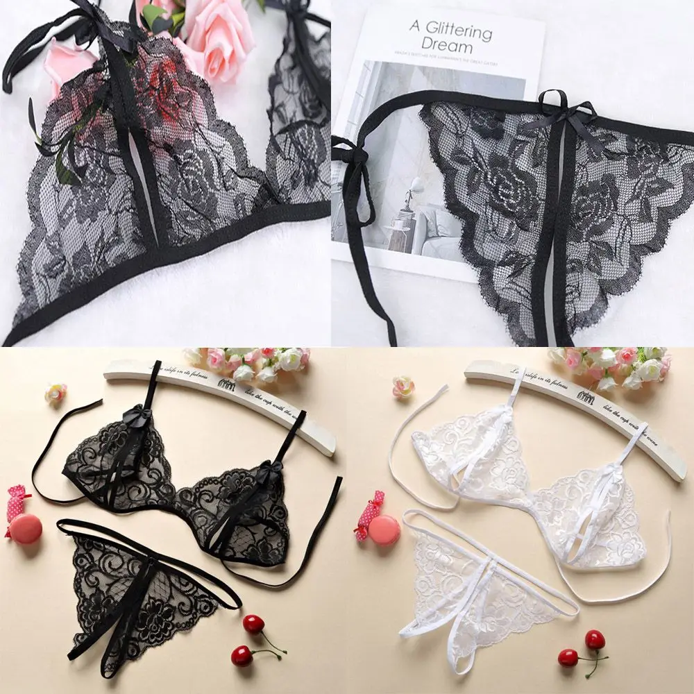 BH Set Blumen Tanga offene Tasse Frauen BH Höschen Spitze Dessous