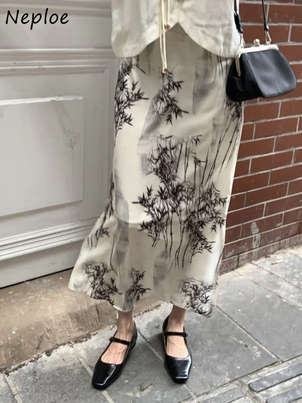 

Neploe Simple Office Lady High Waist Mid-length Skirt New Chinese Style Vintage 2025 Summer New Falda Fairy Vent Casual Faldas