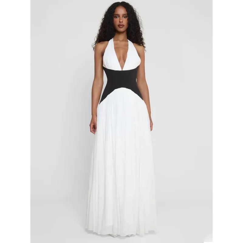 Сексуальное платье макси с глубоким V-образным вырезом и открытой спиной, женское платье, модное лоскутное платье без рукавов с высокой талией, клубное вечернее длинное платье Сексуальное платье макси с глубоким V-образным вырезом и открытой спиной, женское платье, модное лоскутное платье без рукавов с высокой талией, клубное вечернее длинное платье