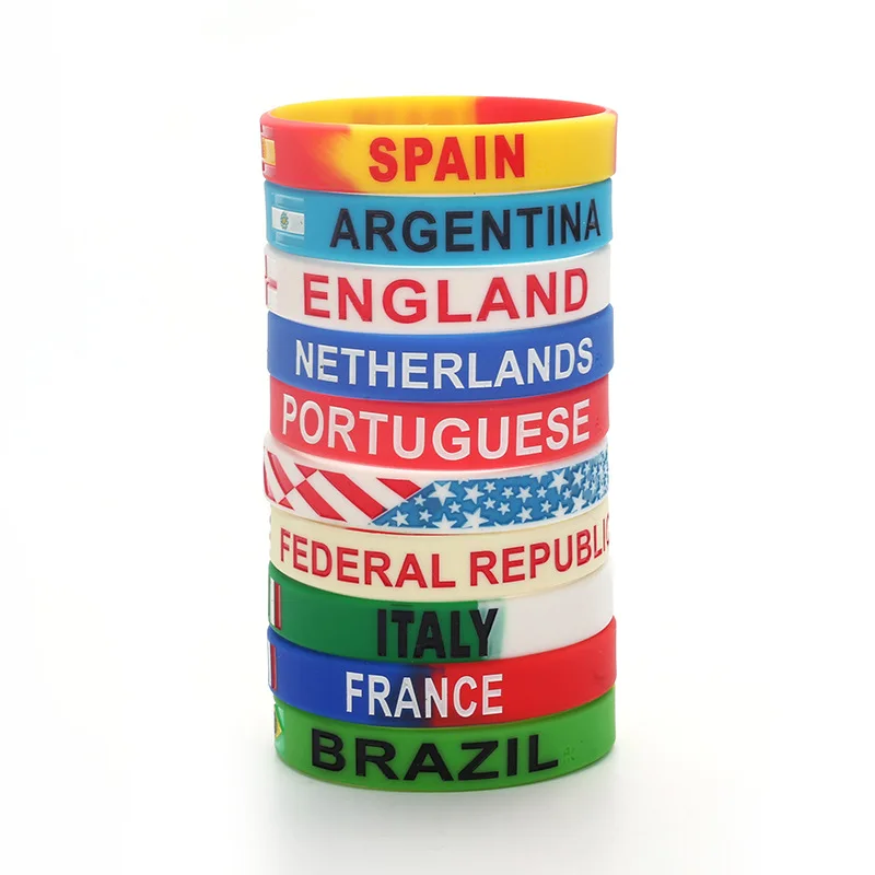 2PCS Sports Silicone Bracelet Engrave Country Flag Wristbands Men Women Rubber Band Argentina France Brazil Fashion Accessories