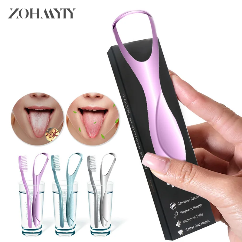 Tongue Scraper Cleaner Brush Bad Breath Removal Cleaning Stainless Steel Coated Tongue Toothbrush Oral Hygiene Care Tools