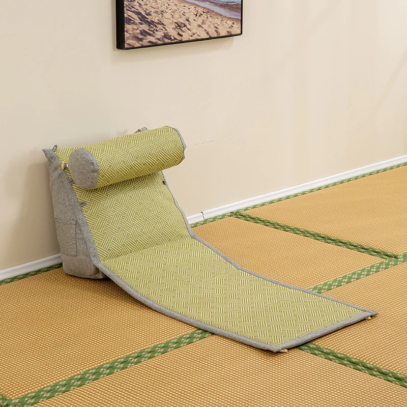 Tatami Floor Pillow Adjustable Lumbar Support with Rattan Mat All-Season Bed Backrest Japanese Chaise