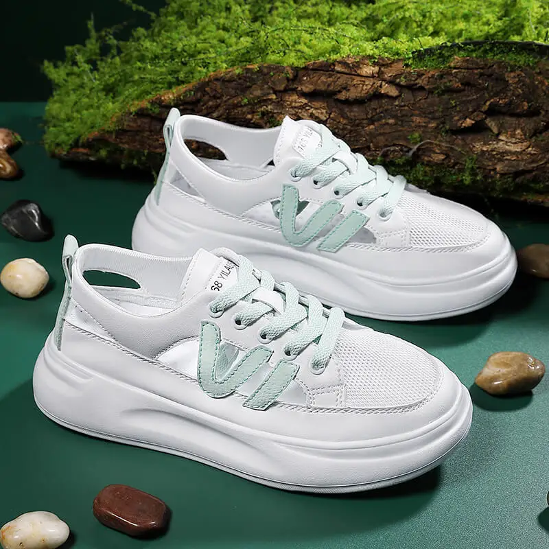 Bkqu Damen Skateboard Schuhe flache Sport Turnschuhe Sommer atmungsaktive leichte Schnürung Low-Top für weibliche Luftloch Mode