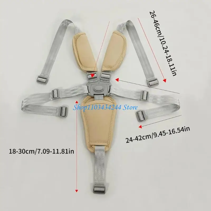 حزام أمان من جلد البولي يوريثان الناعم للكراسي العالية قابل للتعديل بحزام 5 نقاط لمقعد تغذية الرضع وعربات الأطفال ملحقات عالمية #6