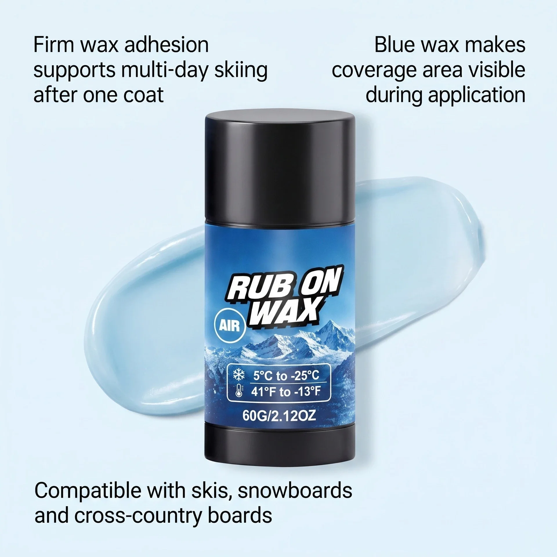 60g Ski Wax Portable Asy Waxing Snow Board Wax Quick Apply Glide-Enhancing Wear-Resistant for Ski Winter Daily Maintenance