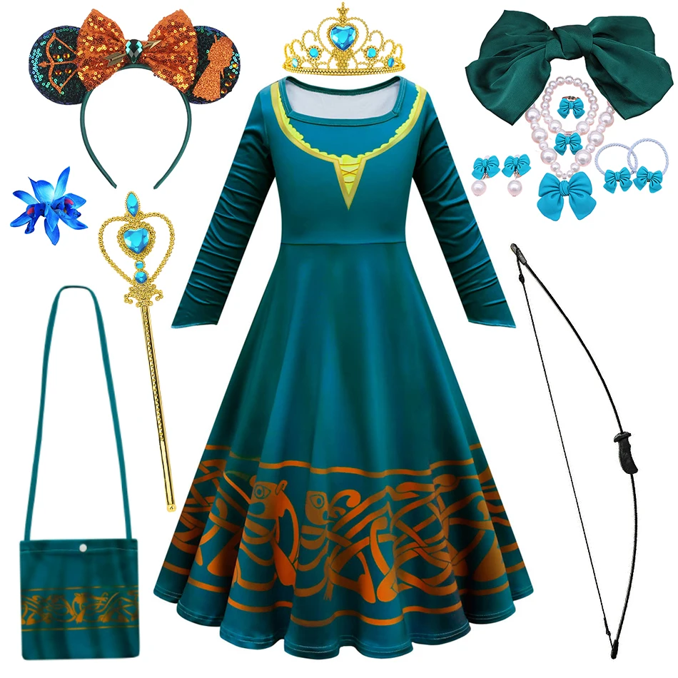 

Merida Costume Girl Cosplay Princess Clothes Kid Full Sleeve Fancy Dress Halloween Carnival Children Disguise Party Outfit 2-10Y