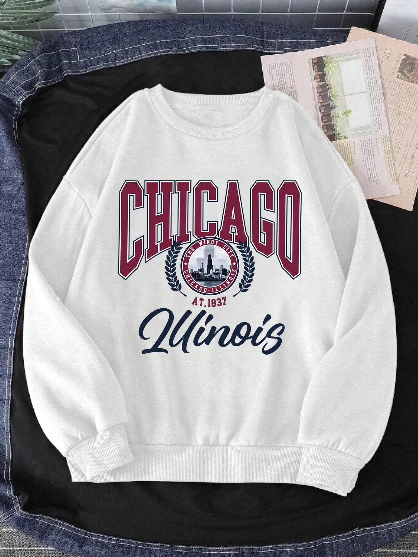 بلوفر رجالي مطبوع عليه مدينة شيكاغو ذا ويندي بلوفر هاراجوكو من الصوف برقبة دائرية ملابس عصرية للجنسين فضفاضة غير رسمية للركاب بأكمام طويلة