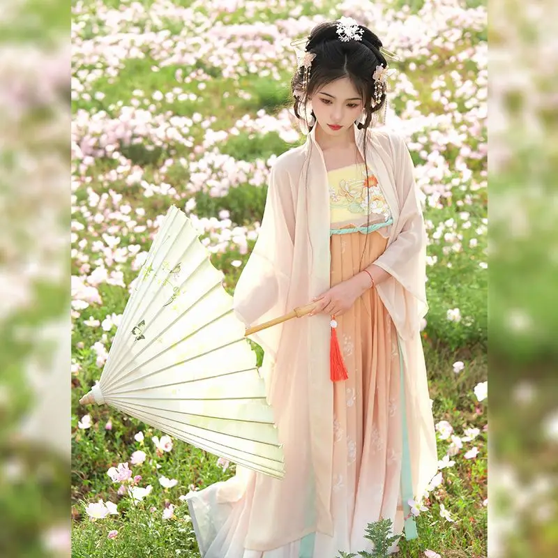 Traje de Hanfu Tradicional Chinesa Feminina, Vestido Antigo, Bordado Oriental, Vestido Princesa, Elegante, Dinastia Tang, Roupa de Dança