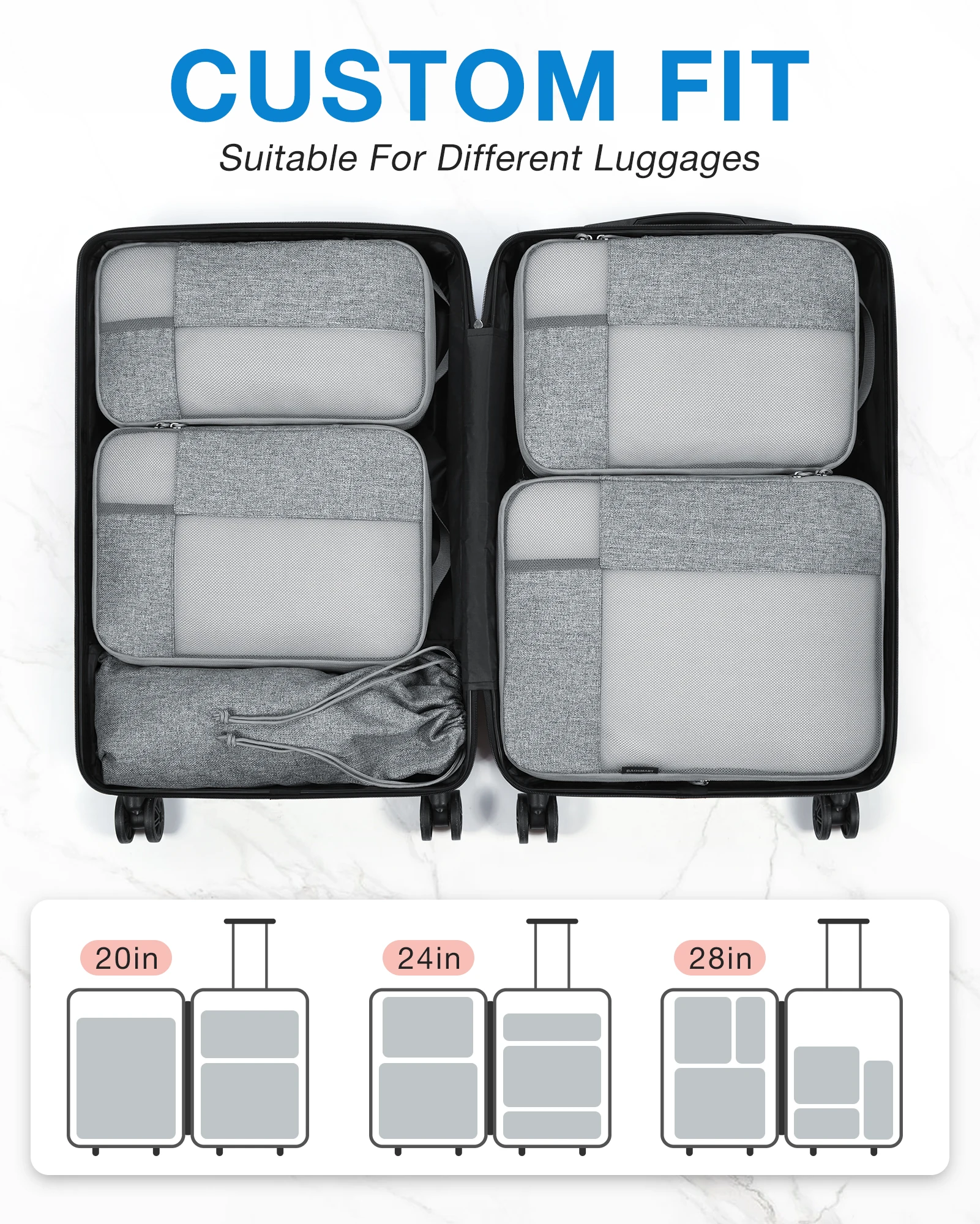 BAGSMART Compression Packing Cubes 6 Set Travel Organizers for Luggage Compressed Organizers  Suitcase Organizers with Shoe Bags