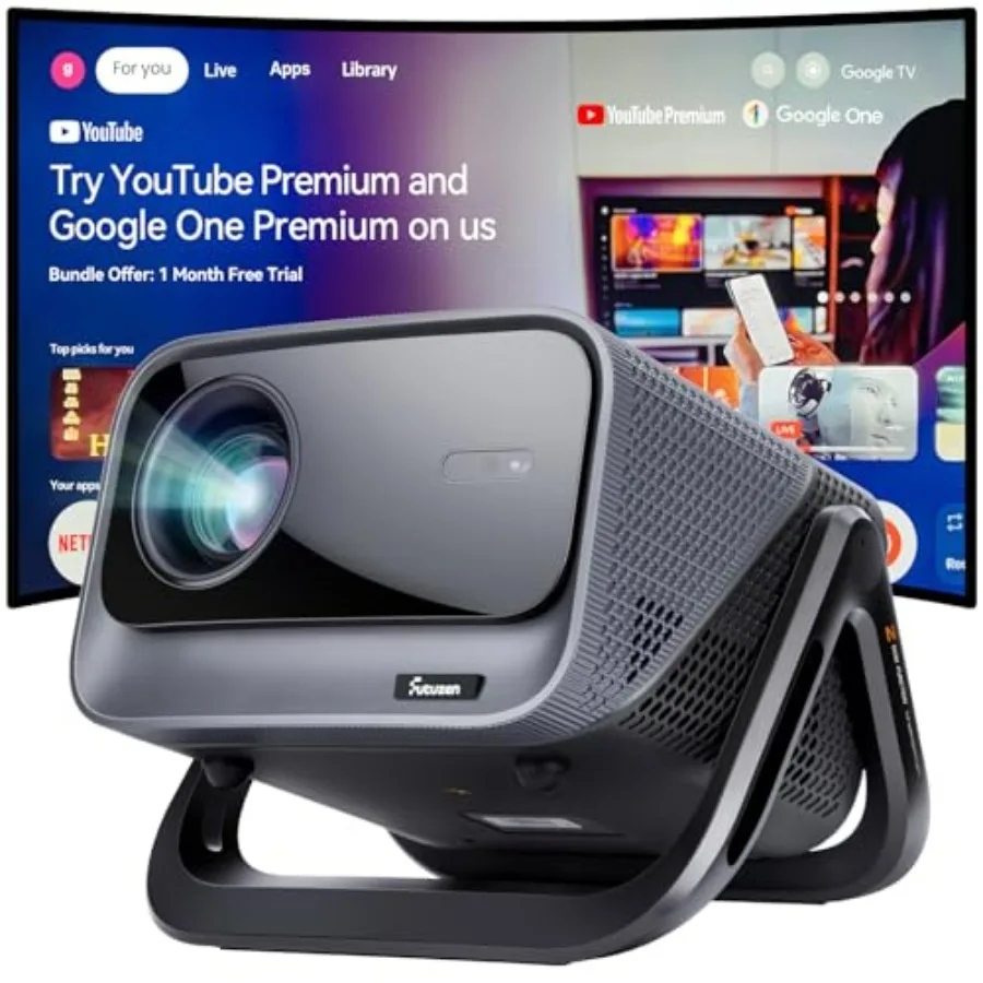 

Проектор 4K с Wi-Fi и Bluetooth, 1500 ANSI люмен, официально лицензированный Google TV, смарт-проектор для просмотра фильмов на открытом воздухе, совместимый