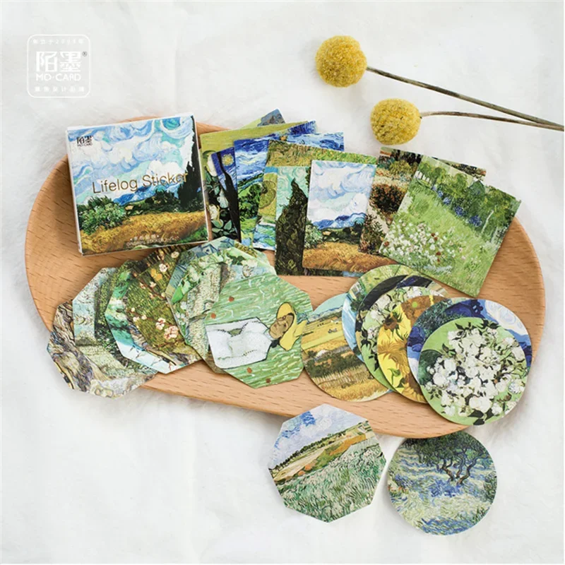 45Pcs Box Stickers Van Gogh Creative retro literary handbook album Decorative stickers seal stickers Scrapbook 4CM Stationery