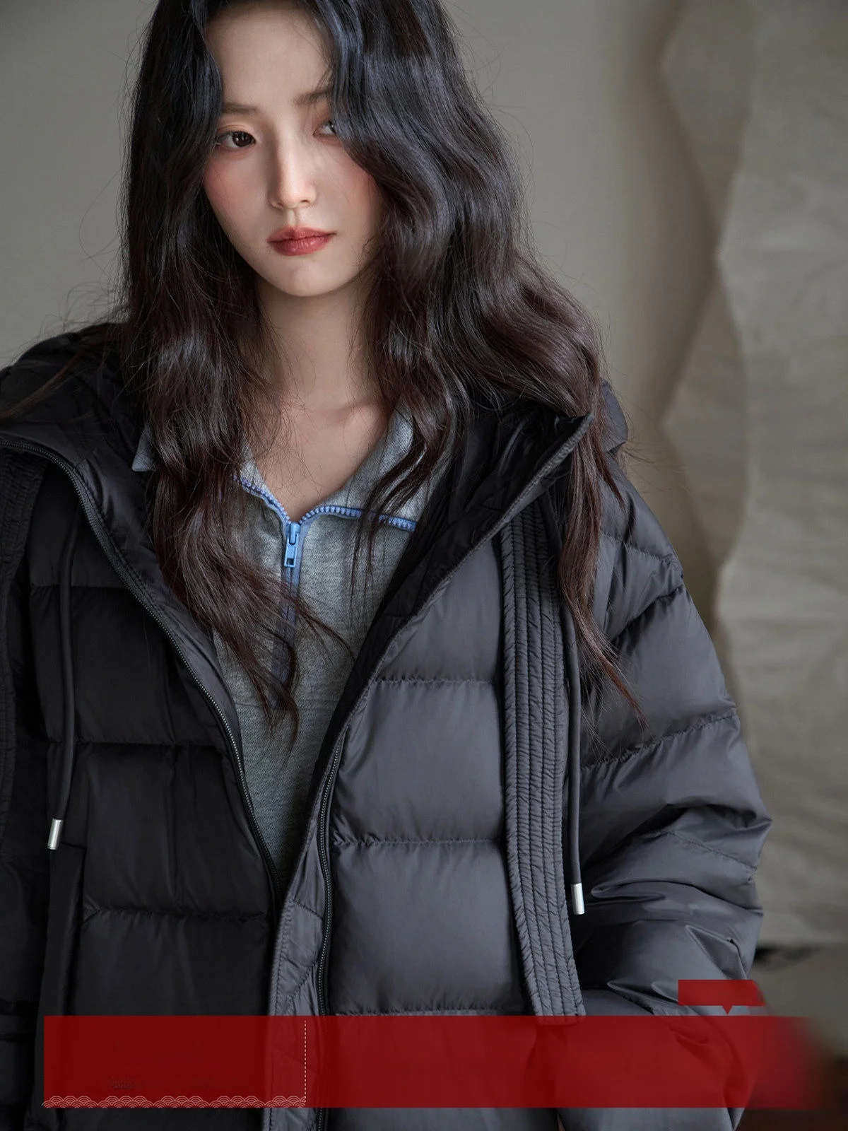 

MoZa Bla Long Hooded Thiened Women's down Jaet Warm Sli Commute Sle Du Feather Coat Korean Version Straight Cut