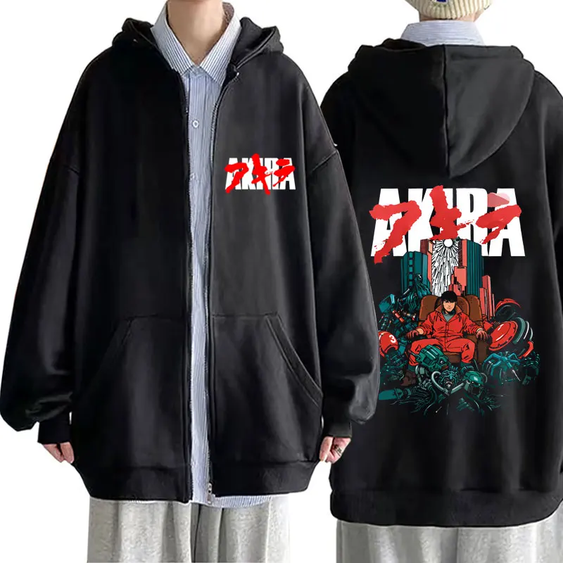 

Anime Akira Zipper Hoodie Japanese Science Fiction Cartoon Movie Shotaro Kaneda Zip Up Jacket Coat Men Manga Oversized Hoodies